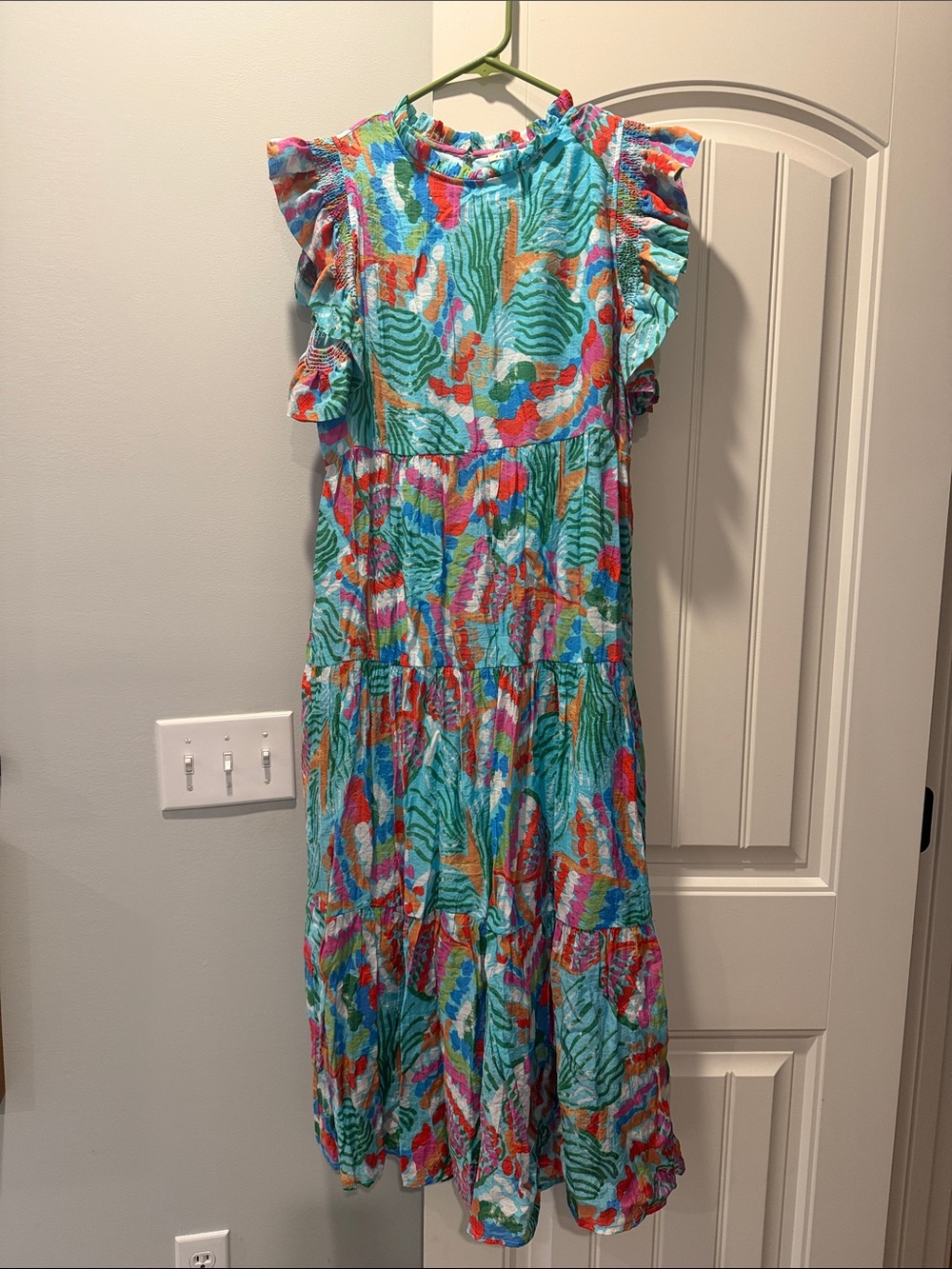 JODIFL Aqua Multi-Print Ruffle Sleeve Maxi Dress